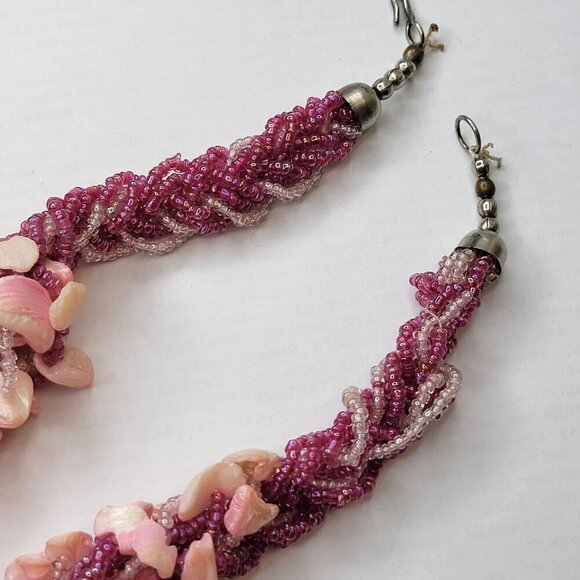 Chunky Pink Shell Necklace ,Chips and Pink Beads Bib Necklace - Picture 9 of 12